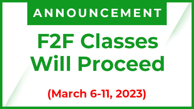 F2F Classes Will Continue