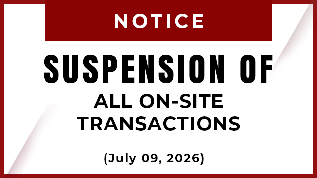 Suspension of all On-site Transaction for July 09, 2026
