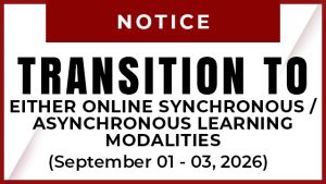 Transition to Either Online Synchronous or Asynchronous Learning Modalities (September 01-03, 2026)