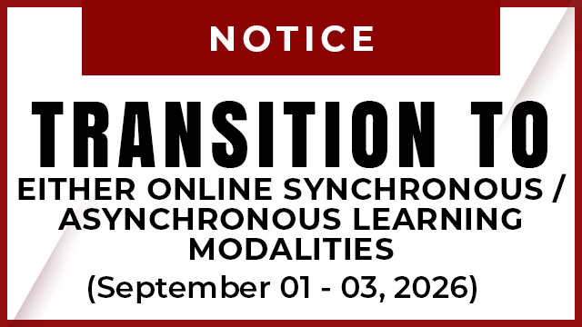 Transition to Either Online Synchronous or Asynchronous Learning Modalities (September 01-03, 2026)